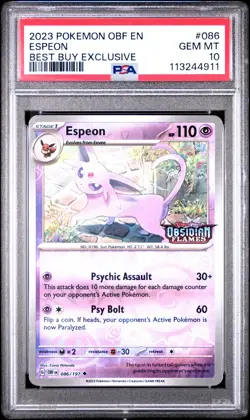 2023 POKEMON OBF EN-OBSIDIAN FLAMES 086 ESPEON BEST BUY EXCLUSIVE - PSA 10 GEM - Image 1