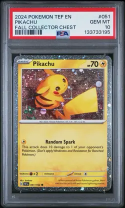 2024 POKEMON TEF TEMPORAL FORCES 051 PIKACHU FALL COLLECTOR CHEST COSMOS PSA 10 - Image 1