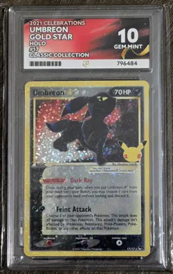 Pokemon TCG Umbreon Gold Star 17/17 Celebrations Holo Gem Mint Ace 10 Graded - Image 1
