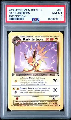2000 POKEMON ROCKET 1ST EDITION #38 DARK JOLTEON PSA 8 - Image 1