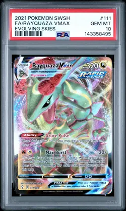 2021 Pokemon Sword & Shield Evolving Skies #111 Fa/Rayquaza Vmax PSA 10 - Image 1