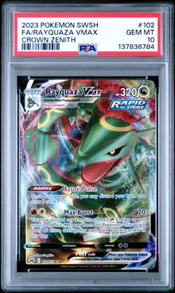 2023 POKEMON SWORD & SHIELD CROWN ZENITH #102 FULL ART/RAYQUAZA VMAX PSA 10 - Image 1