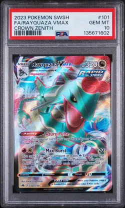 2023 POKEMON SWORD & SHIELD CROWN ZENITH #101 FULL ART/RAYQUAZA VMAX PSA 10 - Image 1