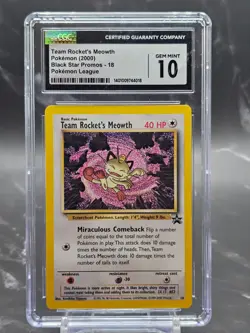 2000 Pokemon Team Rocket's Meowth #18 WOTC Black Star Promo CGC 10 - Image 1