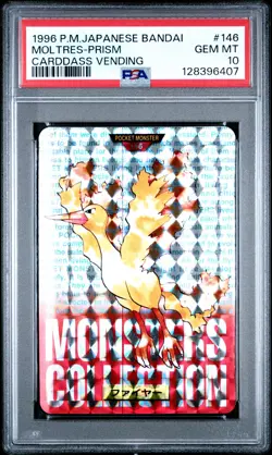 1996 POKEMON JAPANESE BANDAI CARDDASS VENDING #146 MOLTRES-PRISM PSA 10 - Image 1