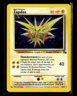 Pokemon 1999 Fossil Zapdos #15/62 Holo - Image 1