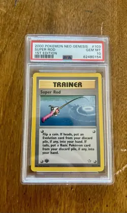 2000 POKEMON NEO GENESIS 1ST ED #103 SUPER ROD PSA 10 - Image 1