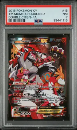 2015 POKEMON XY DOUBLE CRISIS #15 FULL ART/TEAM MAGMA'S GROUDON EX PSA 7 - Image 1