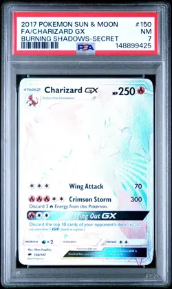 2017 POKEMON SUN & MOON BURNING SHADOWS SECRET #150 FULL ART/CHARIZARD GX PSA 7 - Image 5