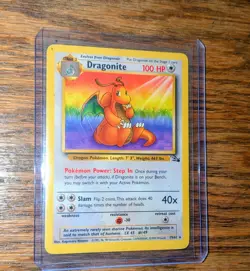 Pokemon Dragonite 19/62 Fossil Unlimited Rare Regular 100 HP Slam Card - Image 2