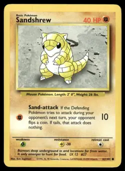 Sandshrew 1999 Base Set Unlimited WOTC Vintage Pokemon Card 62/102 (LP-NM) - Image 1