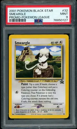 2001 Pokemon Black Star Promo Smeargle Pokemon League #32 PSA 9 MINT - Image 1