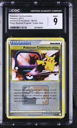 CGC 9 Pokemon Communication 98/123 League Promo Crosshatch Reverse Holo Pokemon - Image 1