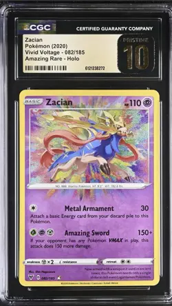 Pokemon Zacian Amazing Rare Holo CGC Pristine 10 Vivid Voltage 082/185 - Image 1