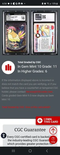 (POP 11) CGC 10 GEM MINT PIDGEOTTO # 17 Topps Chrome HOLO RARE Series 1 Pokemon - Image 4