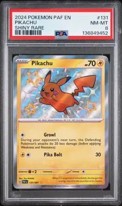 2024 POKEMON PAF EN-PALDEAN FATES SHINY RARE #131 PIKACHU PSA 8 - Image 1