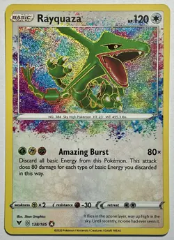 Rayquaza 138/185 (NM) Amazing Rare Sword & Shield: Vivid Voltage 2020 Pokemon - Image 1