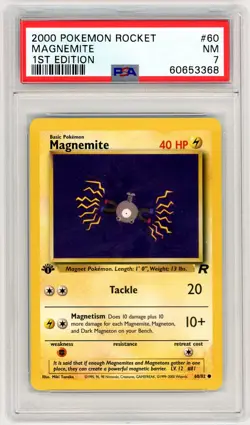2000 Pokemon Team Rocket #60 Magnemite 1st Edition PSA 7 - Image 1