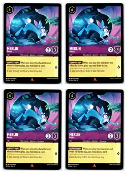 #52 Merlin Rabbit Rare Amethyst PLAYSET x4 2023 Lorcana Rise of the Floodborn 4x - Image 1