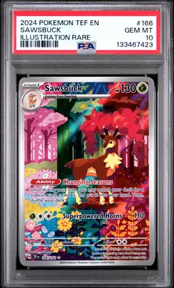 2024 POKEMON TEF EN-TEMPORAL FORCES ILLUSTRATION RARE #166 SAWSBUCK PSA 10 - Image 1