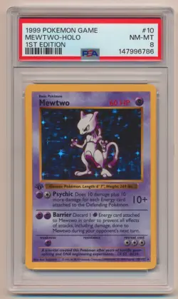 PSA 8 Pokemon Base Set 1st Edition Holo Rare Mewtwo 10/102 NM/MINT Condition! - Image 1