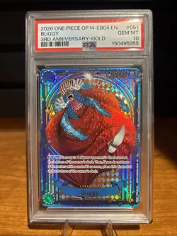 ONE PIECE OP 14-EB04 051 ENGLISH BUGGY 3RD ANNIVERSARY-GOLD 2026 PSA 10 - Image 1