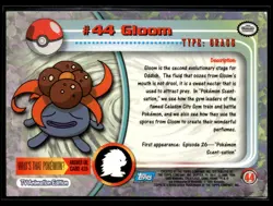 #44 Gloom Pokemon 1999 Topps TV Blue Logo - Image 2