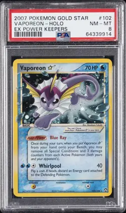 2007 POKEMON EX POWER KEEPERS GOLD STAR #102 VAPOREON-HOLO PSA 8 - Image 1
