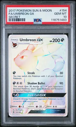 2017 POKEMON SUN & MOON SECRET #154 FULL ART/UMBREON GX PSA 10 - Image 1