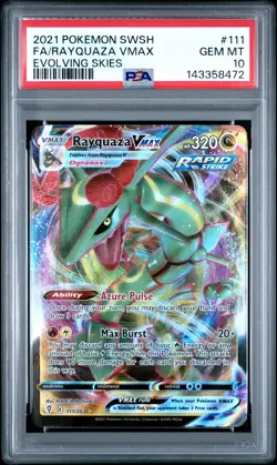 2021 Pokemon Sword & Shield Evolving Skies #111 Fa/Rayquaza Vmax PSA 10 - Image 1