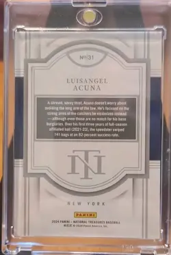 Panini 2024 National Treasures Luisangel Acuna #31 Mets Holo Gold /10 Rookie - Image 2