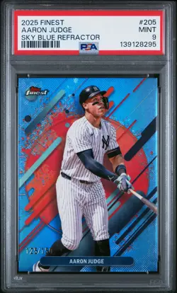 2025 Aaron Judge Topps Finest Rare #205 Sky Blue Refractor 125/150 PSA 9 - Image 1
