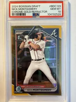 2024 Bowman Draft Nick Montgomery Chrome-Gold Refractor #10/50 PSA 10 GEM MT - Image 1