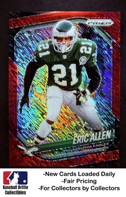2025 Panini Prizm #17 Eric Allen Red Shimmer #/49 Philadelphia Eagles - Image 1