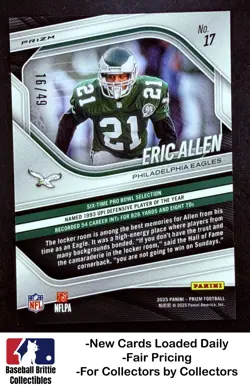 2025 Panini Prizm #17 Eric Allen Red Shimmer #/49 Philadelphia Eagles - Image 2