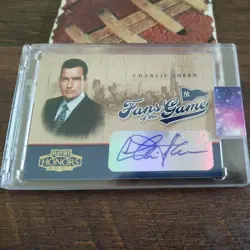 VERY RARE Charlie Sheen Auto Autograph 2004 Playoff Fans Of The Game Card Actor - Image 1
