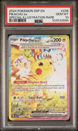 Pikachu EX #238/191; PSA 10; SIR Pokemon Surging Sparks SSP 2024 - Image 1