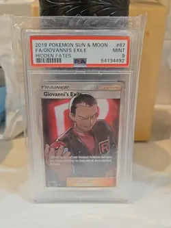 Pokemon PSA 9 MINT Giovanni's Exile 67/68 Hidden Fates FA Holo 2019 S#4125 - Image 1