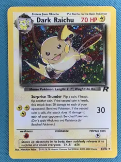 Dark Raichu 83/82 Team Rocket Holo Secret Rare Pokemon Card WOTC TCG - Image 1