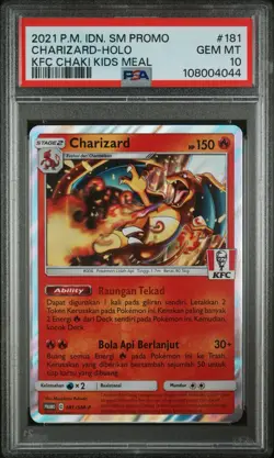 2021 Pokemon Indonesian SM Promo KFC Chaki Kids Meal #181 Charizard Holo PSA 10 - Image 1