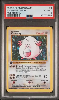 1999 POKEMON BASE SET 1ST EDITION #3 CHANSEY-HOLO PSA 6 - Image 1