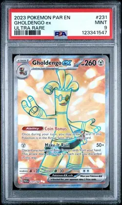 PSA 9 MINT GHOLDENGO EX 2023 POKEMON #231 PAR EN GRADED ULTRA RARE RAIN PM-TPHLC - Image 1