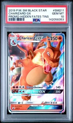 2019 POKEMON SM BLACK STAR PROMO HIDDEN FATES TINS #SM211 CHARIZARD GX PSA 10 - Image 1