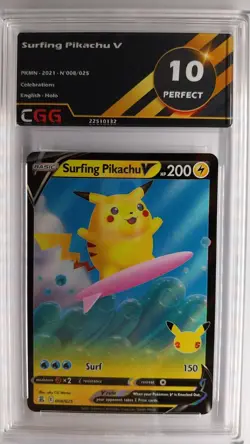 Carte pokemon Surfing Pikachu V - Holo CGG 10 ENG Celebrations 8/025 22510132 - Image 1