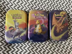 Pokemon TCG Kanto Power Mini Tins x 3 - H24 - Mewtwo Charizard Dragonite - New - Image 1