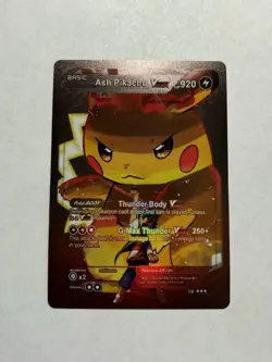 Ash Pikachu VMax Brown Foil Fan Art Card Thunder Body NM/M - Image 1