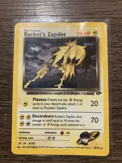 2000 Pokemon Gym Heroes Rockets Zapdos Holo Swirl 15/132 LP-MP Rare Vintage - Image 1