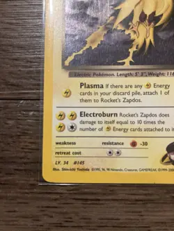 2000 Pokemon Gym Heroes Rockets Zapdos Holo Swirl 15/132 LP-MP Rare Vintage - Image 2