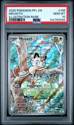 2025 POKEMON PFL EN-PHANTASMAL FLAMES ILLUSTRATION RARE #106 MEOWTH PSA 10 - Image 1