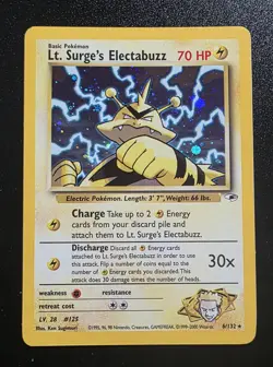 Lt. Surge's Electabuzz 6/131 Holo Gym Heroes Pokemon Card WOTC - LP - Image 1